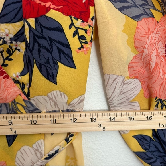 Eliza J Wrap Midi Dress Floral Puff Sleeve Fall Yellow Red Blue Size 2P Petite - Picture 9 of 14